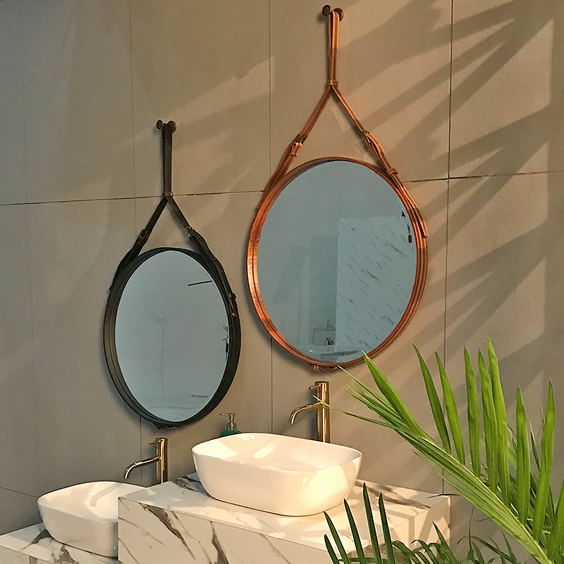 不锈钢椭圆镜玄关穿衣镜北欧浴室镜壁挂电镀黄铜色窄边洗手间镜子