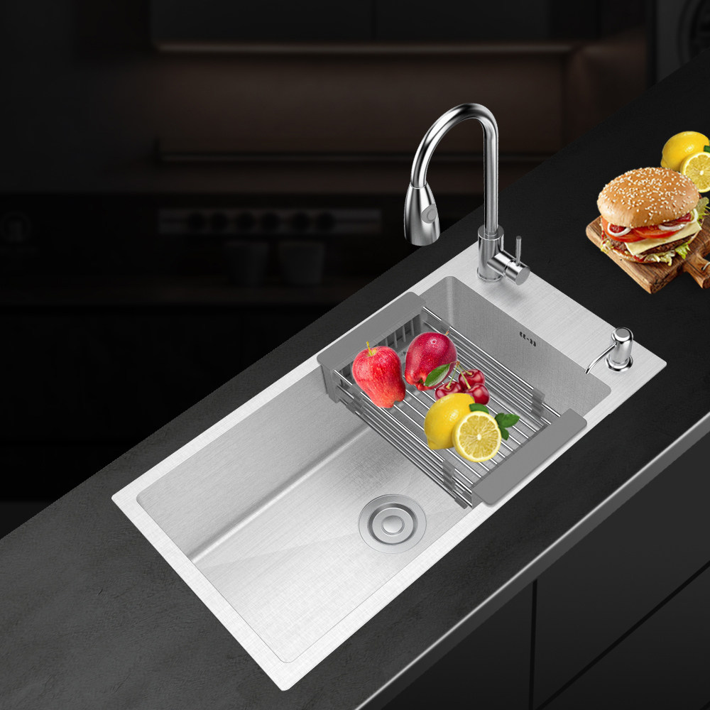 水槽工厂店-304不锈钢手工水槽单槽厨房家用拐角洗菜盆