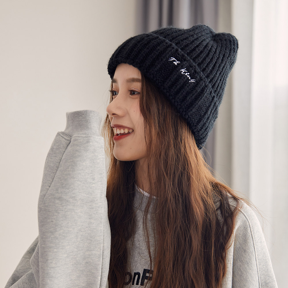 热销原宿帽子冬季_秋冬锥顶黑色针织帽女=日系原宿加厚保暖可爱毛线