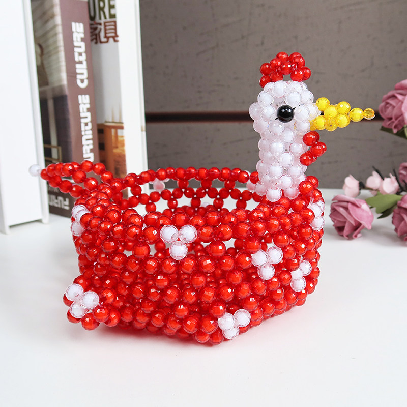 手工串珠成品小鸡糖果收纳筐diy编织桌面摆件装饰果盘零食收纳篮