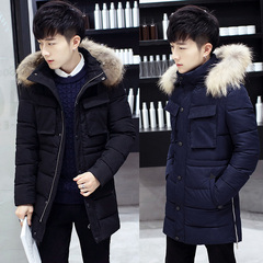棉服中长款冬季新款韩版加厚连帽棉袄冬装青年潮修身男士外套棉衣