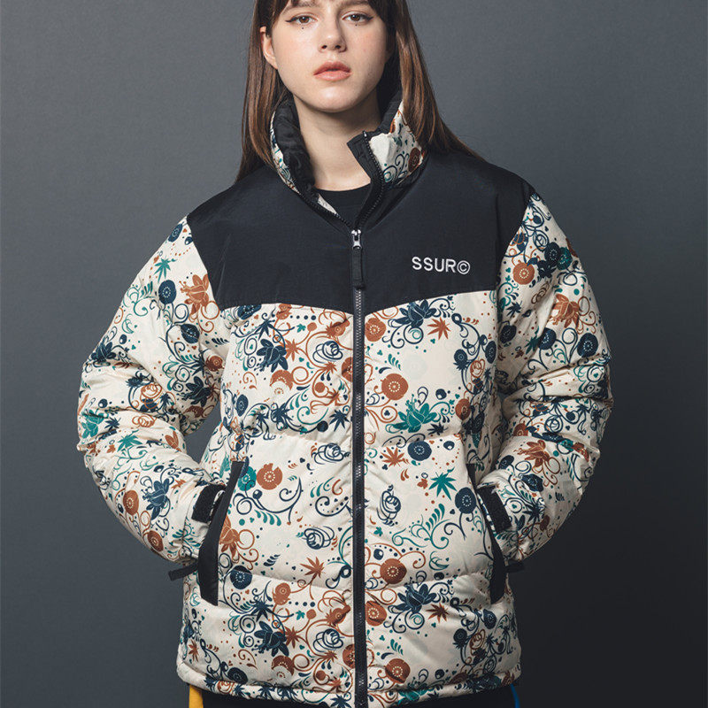 ssurplus 迷彩腰果花羽绒服外套男女情侣同款灰鸭绒加厚保暖潮牌