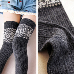 秋冬季羊毛长筒袜女日系过膝袜护膝高筒袜羊绒袜套加厚半截长袜子