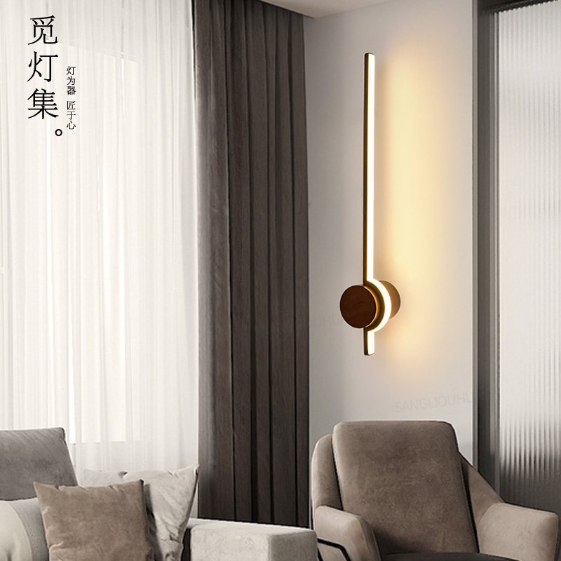 led长条壁灯沙发背景墙灯现代金色装饰灯楼梯间实木玄关灯床头灯