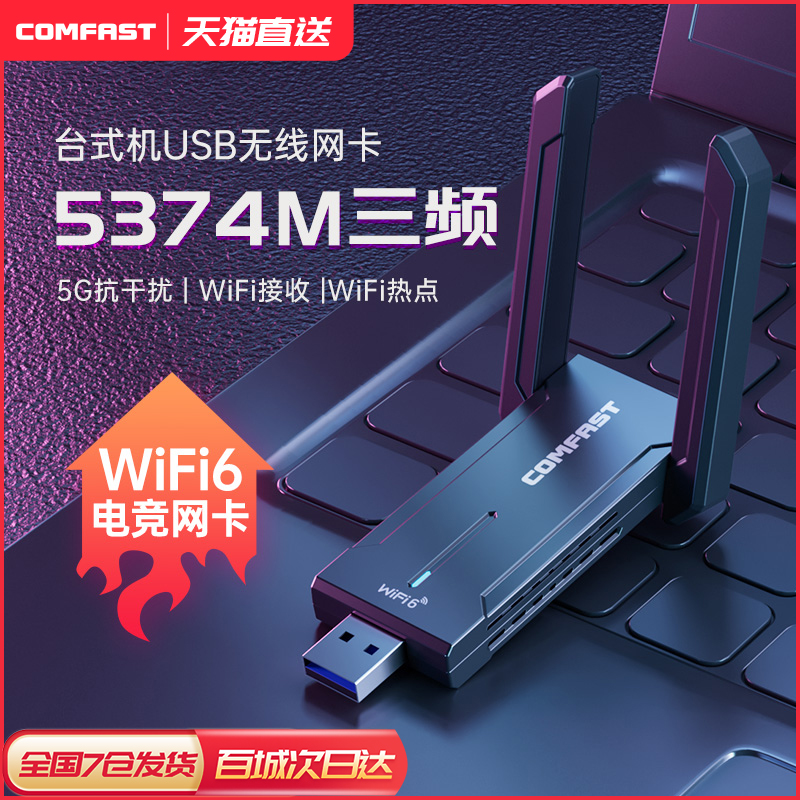 COMFAST WiFi6无线网卡电竞千兆5G双频免驱版AX5400台式机电脑WIFI6接收器笔记本随身wifi高增益USB3.0 972AX