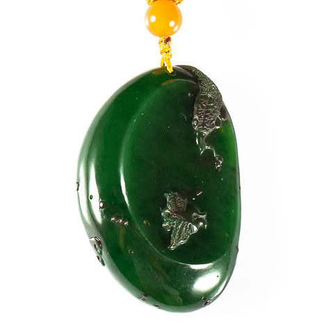 省级大师吴春强作品 和田玉碧玉喜从天降挂件 38.18g cq104