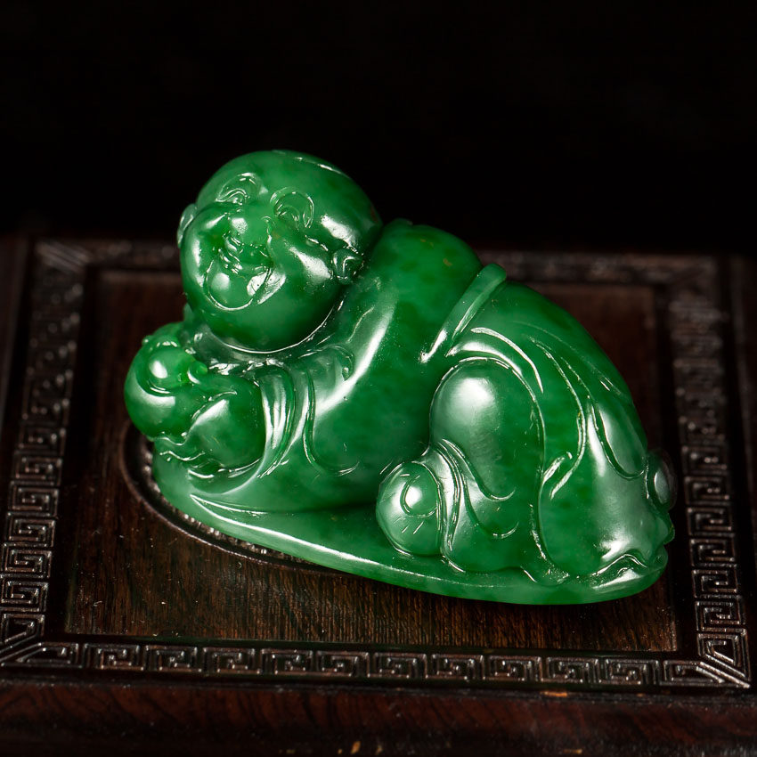 省级大师吴春强 和田玉碧玉送财童子挂件 59.76g jx242