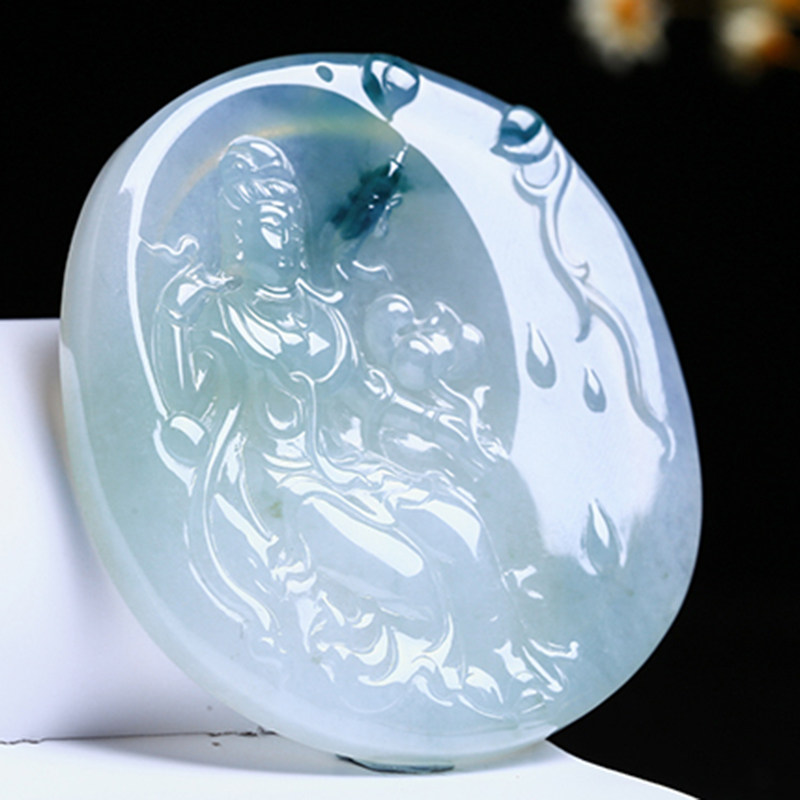 源头好货四会 翡翠倾城《莲花观音》糯种飘花翡翠a货吊坠42.15g