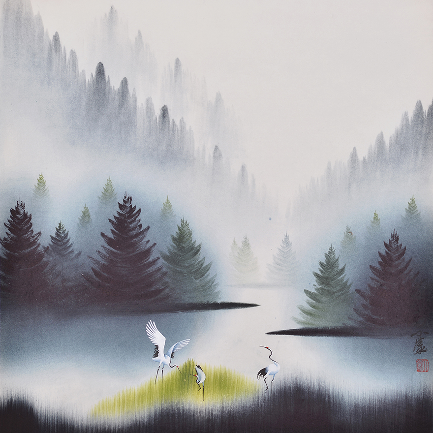 小蒙《鹤舞》当代著名职业画家