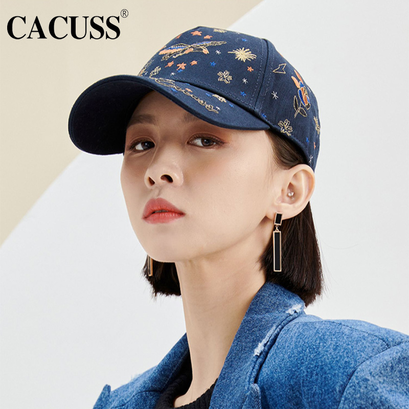 CACUSS女士时尚潮牌重工刺绣帽子个性韩版遮阳户外休闲运动鸭舌帽