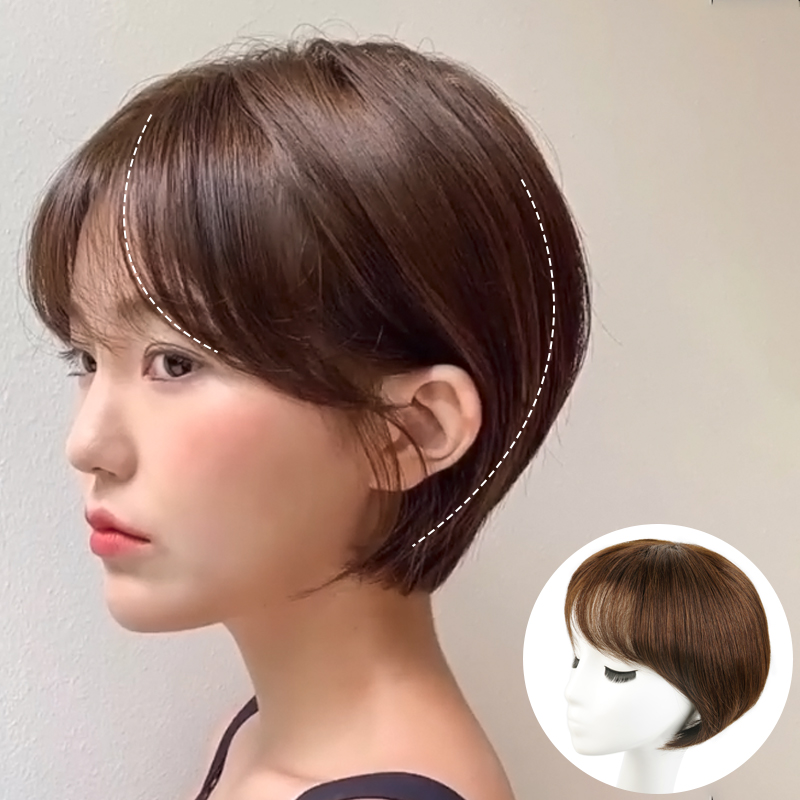 美妆 假发女挂耳短发波波头真人发丝自然韩式发型全头套圆脸造型假发