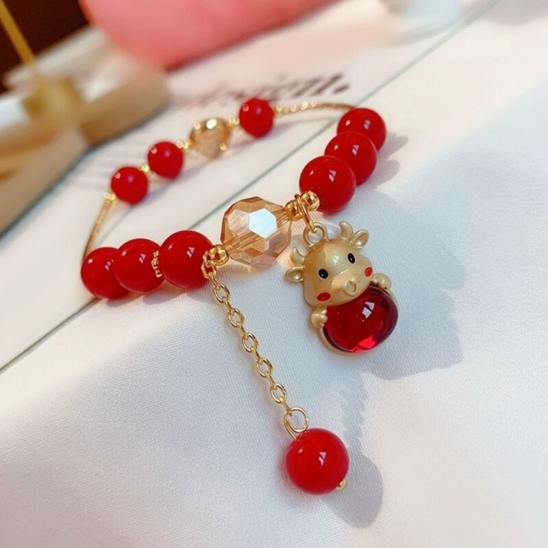 mf  新款牛年本命年串珠小牛手链女招财转运红色手串手饰节日礼物