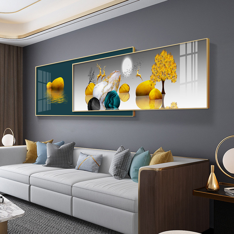 现代轻奢客厅装饰画北欧简约沙发背景墙麋鹿招财挂画高档大气壁画