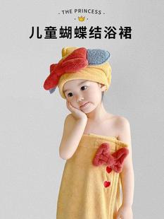 儿童浴巾可穿式女童浴袍中大童吸水宝宝女孩浴裙干发帽裹巾女夏季