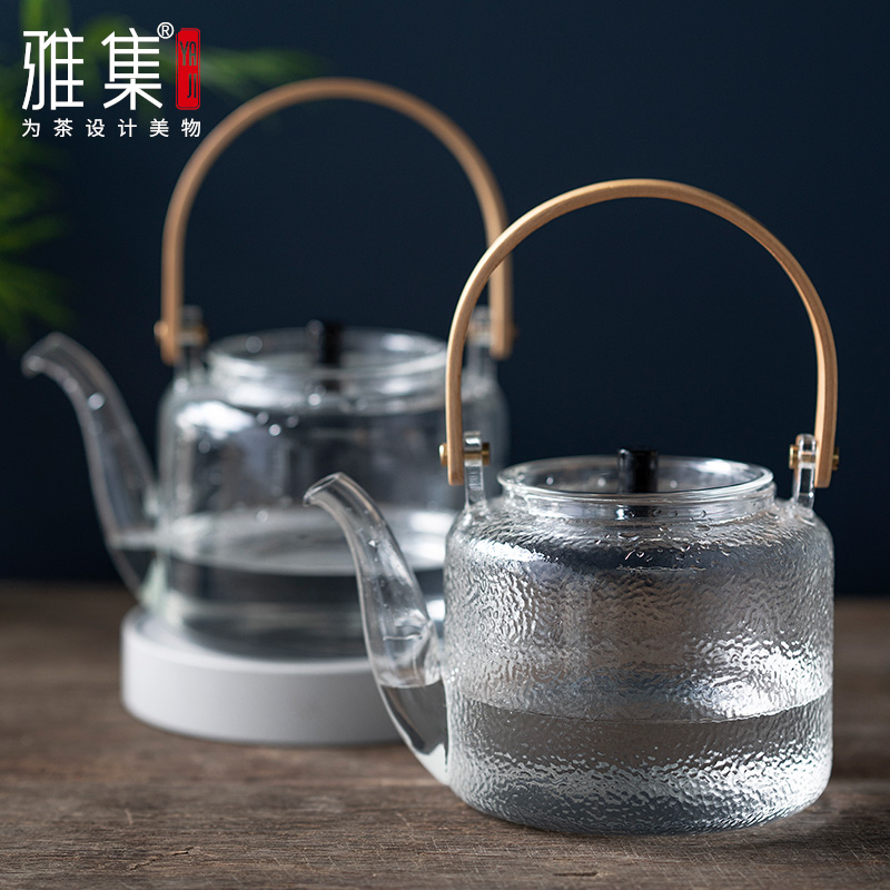 雅集茶具透明壶提梁壶耐热加厚锤纹玻