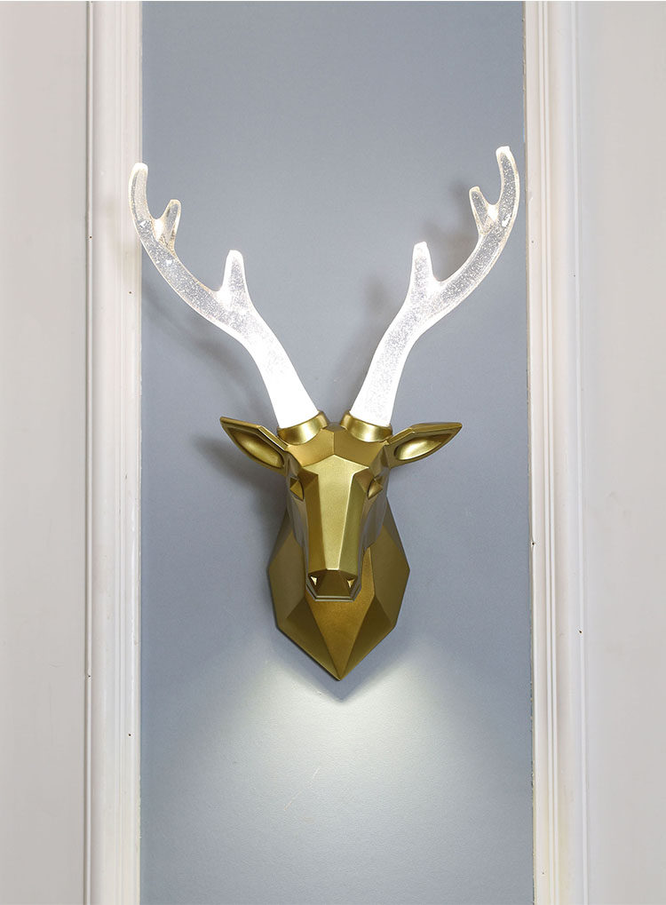 招财鹿头鹿角灯墙壁灯网红床头灯创意卧室北欧过道简约现代壁灯