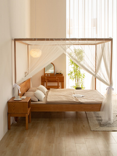 新中式架子床北欧原木樱桃木双人床可挂蚊帐全实木床现代简约床