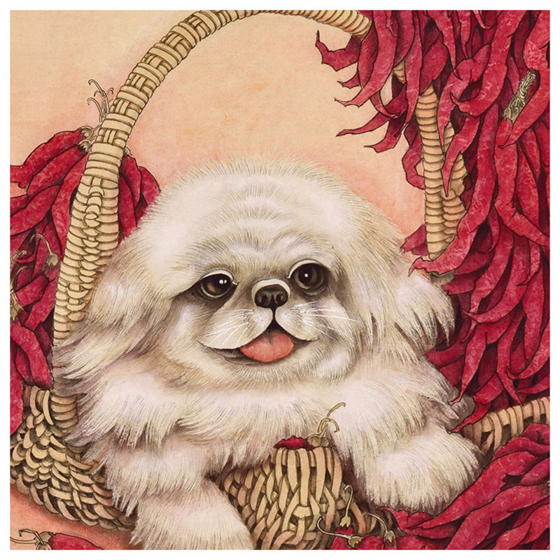 中央美院 赵喜萍《火红的小京巴》中国工笔画协会会员