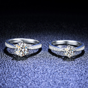 s925纯银戒指莫桑石戒指女士戒子六爪经典皇冠求婚戒指高级送礼物