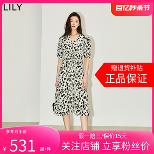 【天丝亚麻】LILY2024夏新款法式浪漫碎花V领高腰显瘦A字连衣裙女