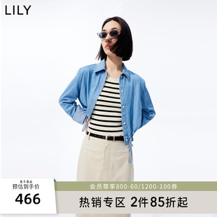 【高品质天丝牛仔】LILY2024夏新款女装凉感双重防晒短款牛仔衬衫