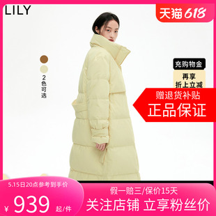 【商场同款】LILY2024春新款女装纯色通勤款风衣式长款羽绒服外套