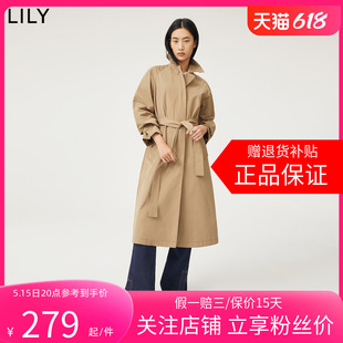 【商场同款】LILY2024春新款女装气质优雅复古长款风衣外套
