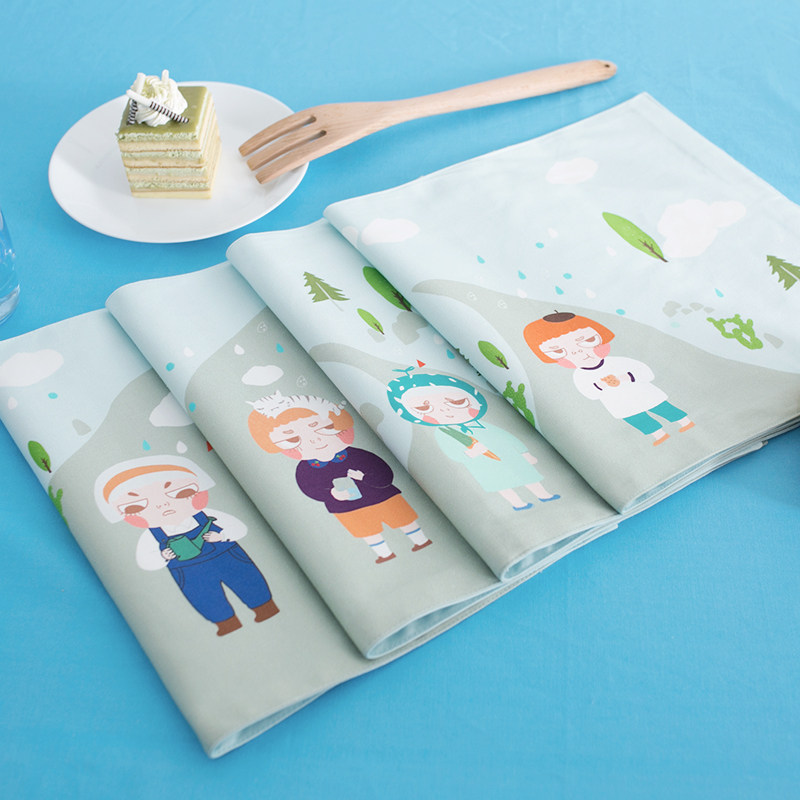 卡通儿童餐垫棉麻布艺餐巾餐桌垫防水隔热垫西餐垫杯垫美食背景布