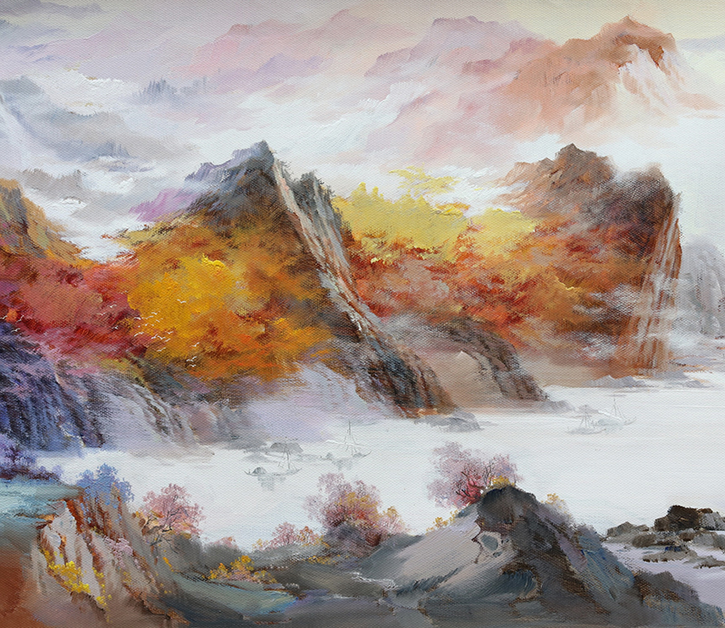 罗龙锦《鸿运江山图》大幅油画作品70x180cm