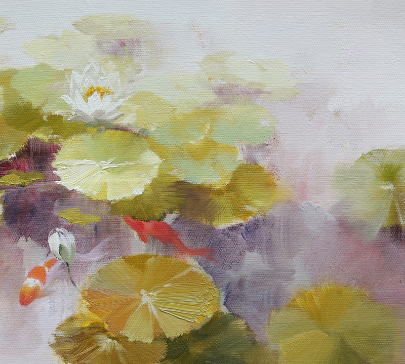 许碧欣《连年有余》油画作品40cmx150cm
