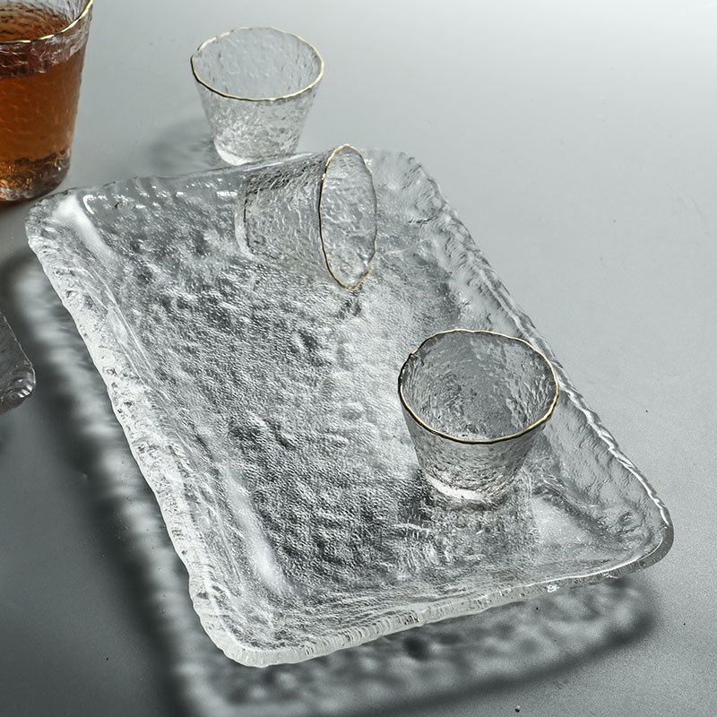日式冰露玻璃小茶盘家用透明托盘功夫茶具创意壶承干泡台点心盘子