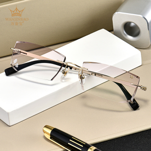 万金宝商务休闲男士钻石切边近视合金无框轻盈眼镜w8835