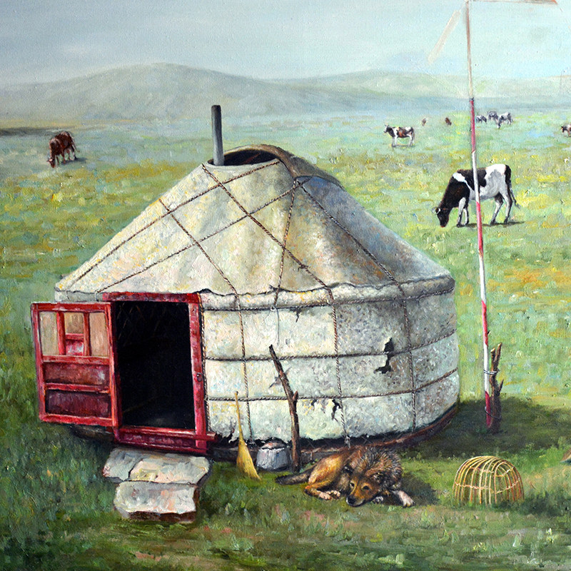 李翠荣油画《故乡的毡包》