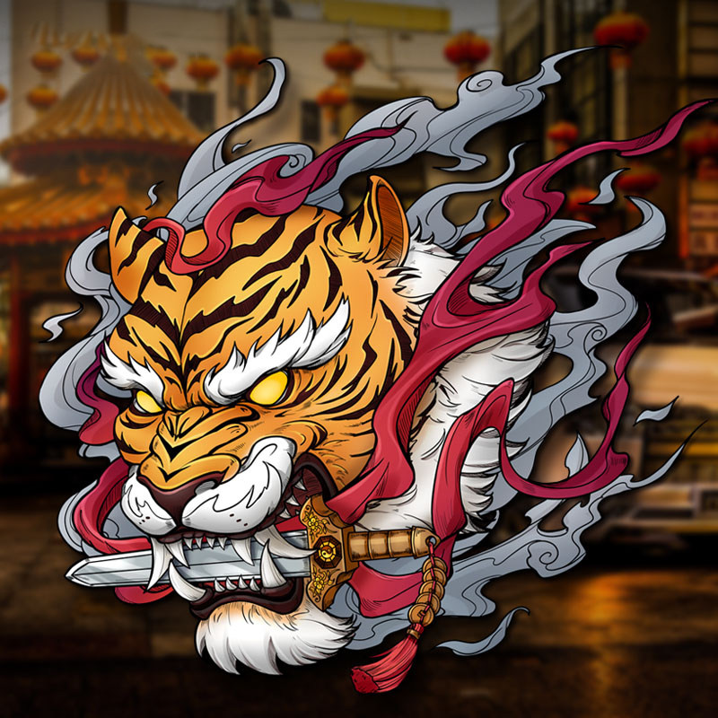 汽车贴纸中国风国潮车贴个性创意遮挡划痕修复遮瑕老虎头装饰潮贴