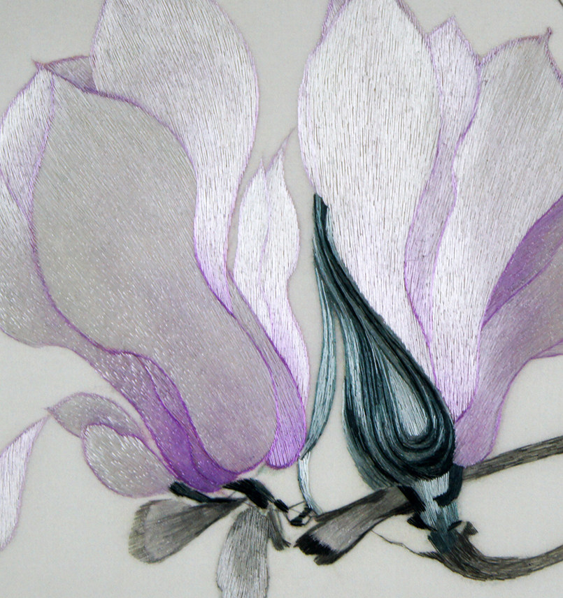 苏绣《玉兰花》单面绣 刺绣