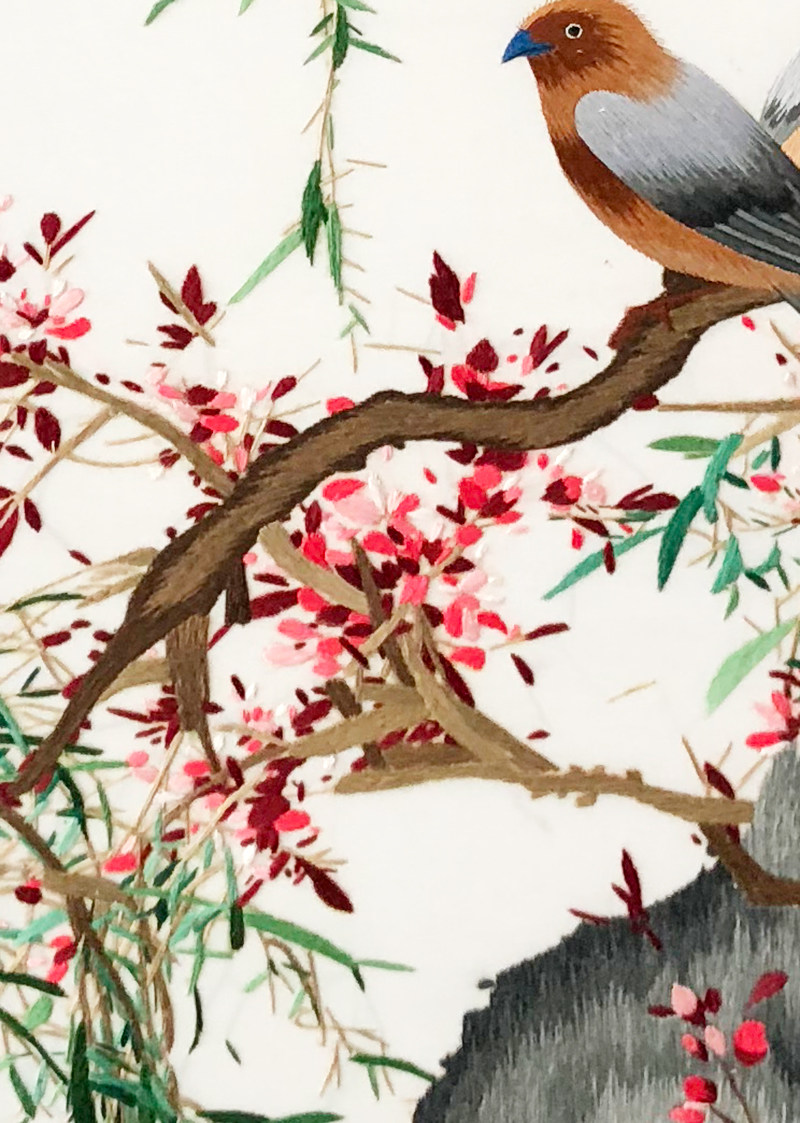 苏绣《颜伯龙花鸟四条屏》单面绣 刺绣