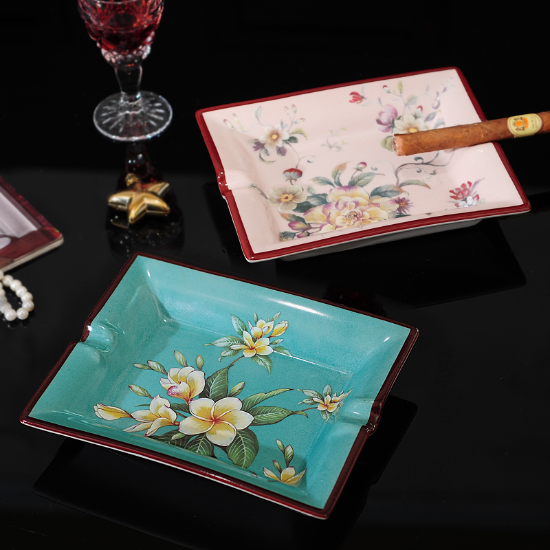 中式陶瓷创意家用烟灰缸客厅茶几个性烟缸装饰品摆件中号大号烟碟