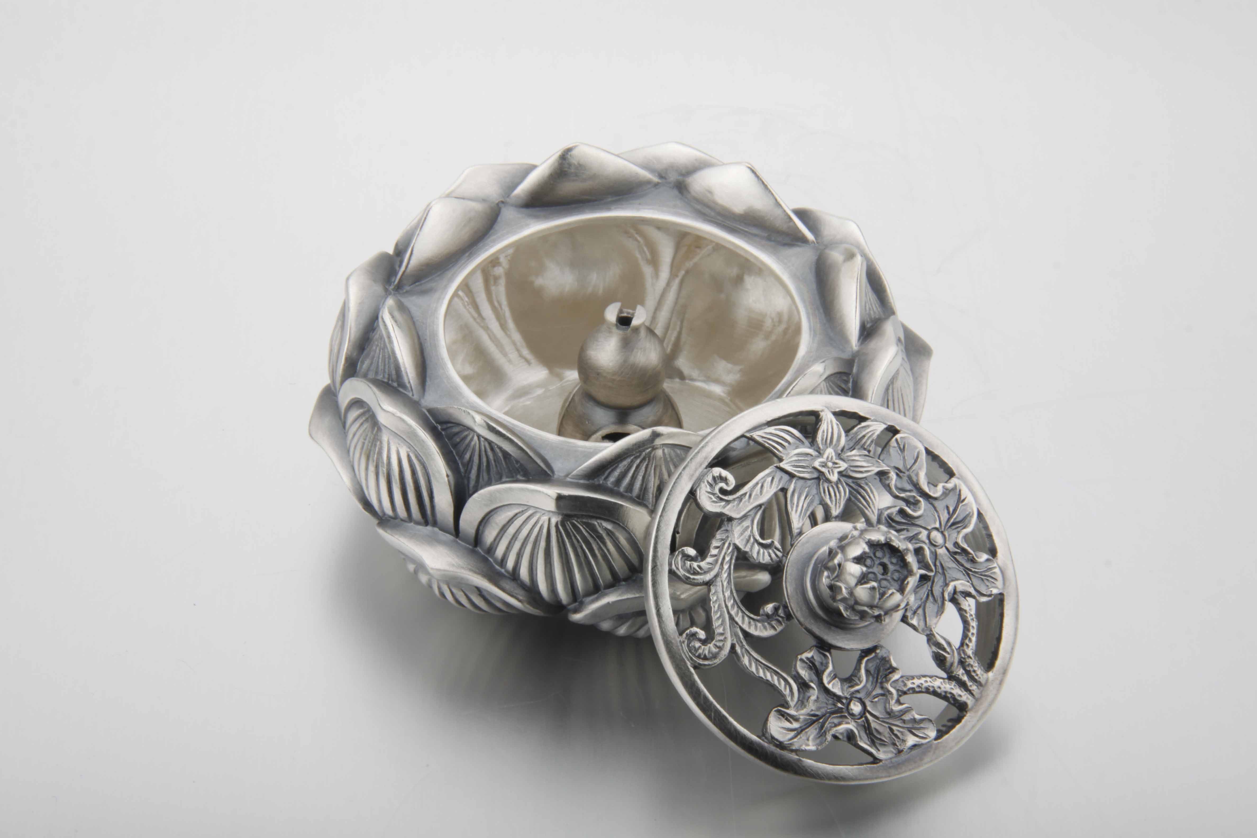 李金铭大师 非遗传承人 纯手工银器 银香炉 莲花仿古焚香炉