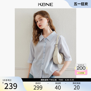 KBNE衬衫女短袖条纹上衣设计感2024夏季新款爆款小个子学院风衬衣