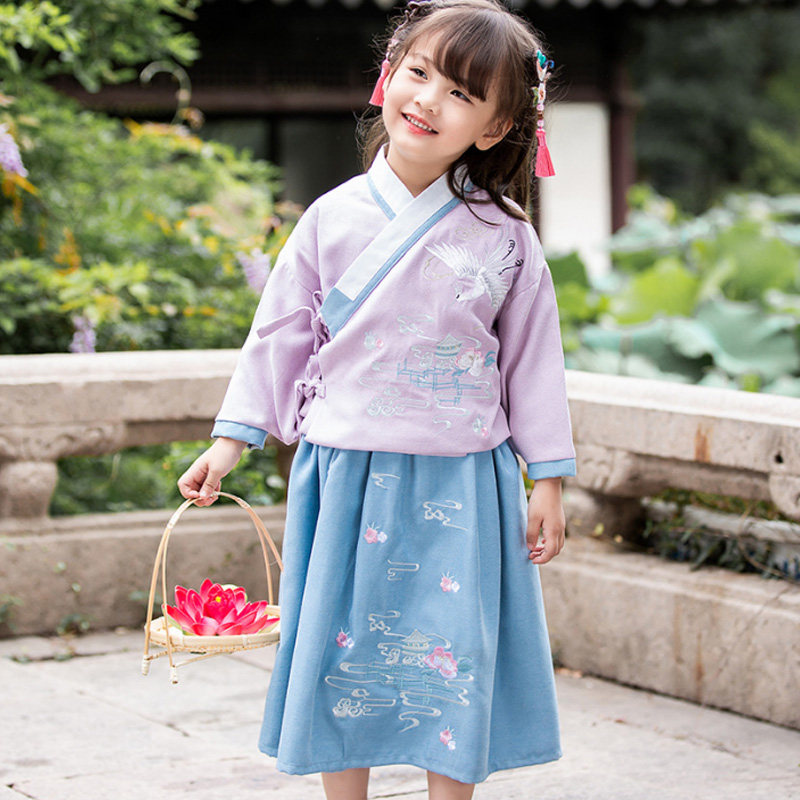 儿童汉服女襦裙春秋装宝宝套装小女孩复古风女童唐装中国风童装
