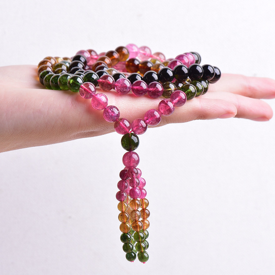 天然糖果色碧玺多圈手链重97.01克 珠径7.9mm 多色通透珠珠圆润