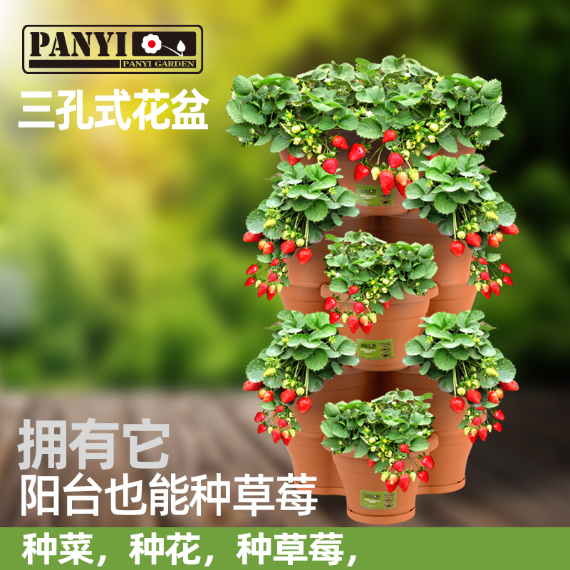 潘易立体三孔草莓花盆阳台种菜盆塑料