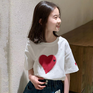Jasper韩国波拉童装2024夏新款女童短袖T恤衫韩版亲子装宽松上衣