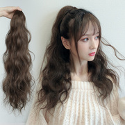 Ponytail wig female real hair curly hair big wave real hair natural wool roll grab clip-type high ponytail wig