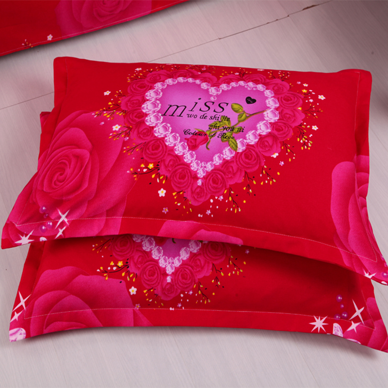 加厚纯水洗棉家用结婚枕套一对装大红色婚庆枕芯套48×74cm枕头套
