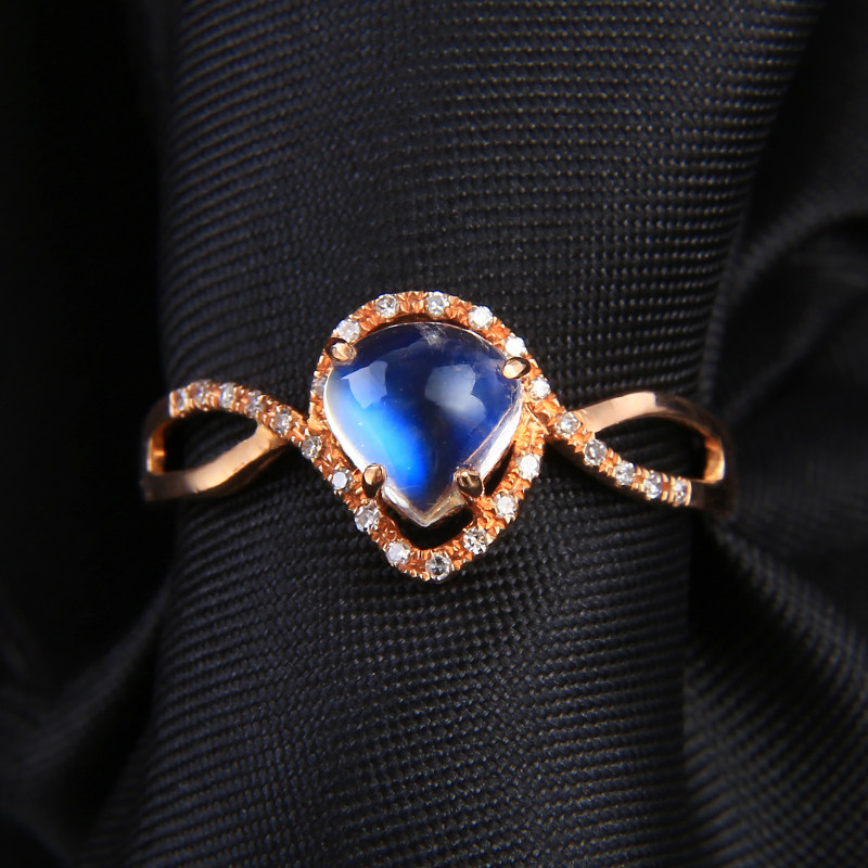 1.01ct天然月光石戒指 18k金镶嵌钻石 0111