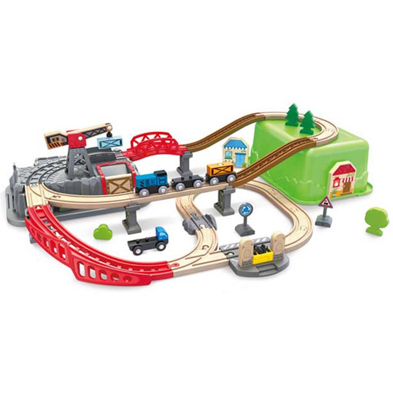 hape火车轨道玩具儿童火车轨道车木质积木拼装轨道套装兼容宜家