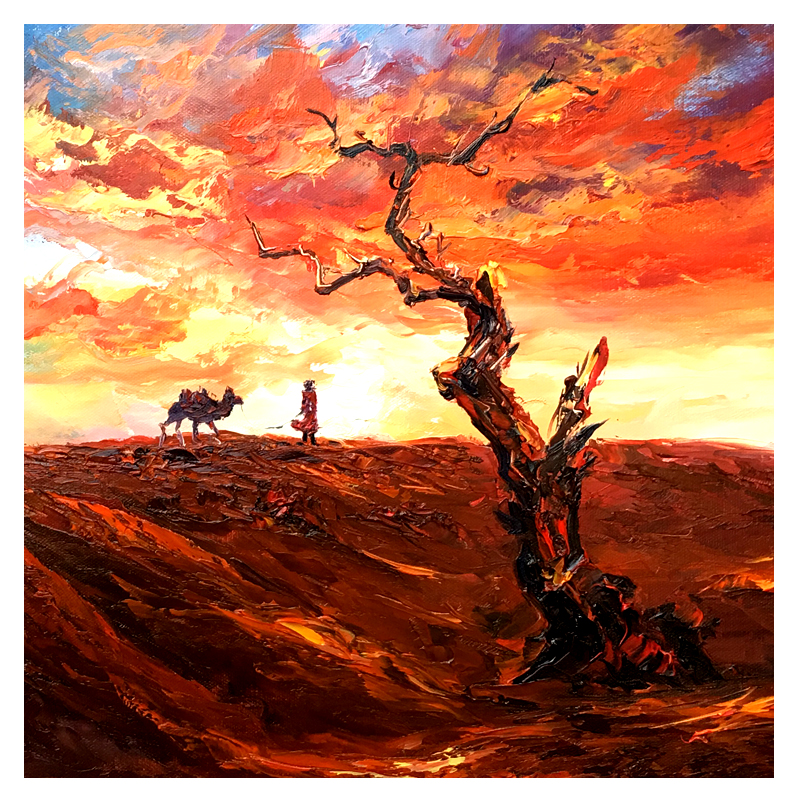 袁素艳《朝阳沙漠行》与梦同行原创布面油画 孤品精品 知名画家