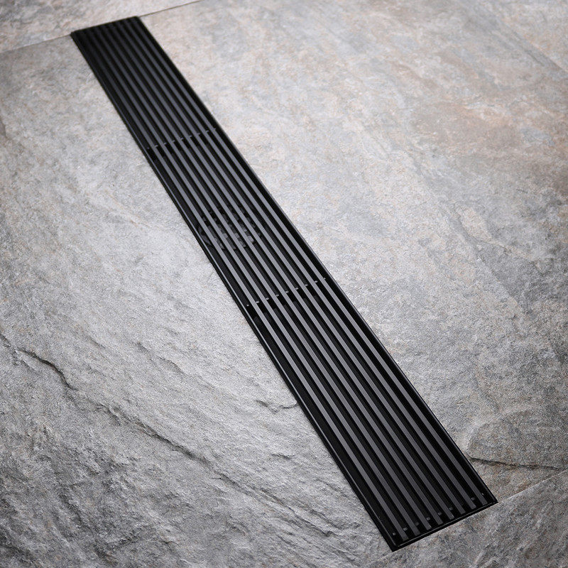 长条形黑色地漏防臭器304不锈钢卫生间淋浴房排水槽加长方形侧排