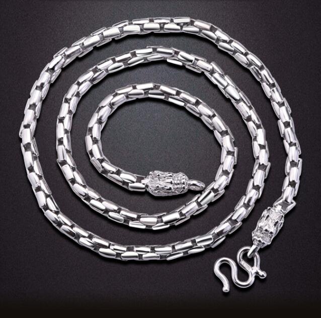 粗款男生项链 霸气双龙头吊坠男士项链 s990纯银蛇骨银项链潮男